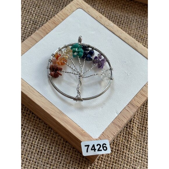 Tree Of Life Wire-Wrapped Pendant With Chakra Healing Gemstones - Picture 2 of 7